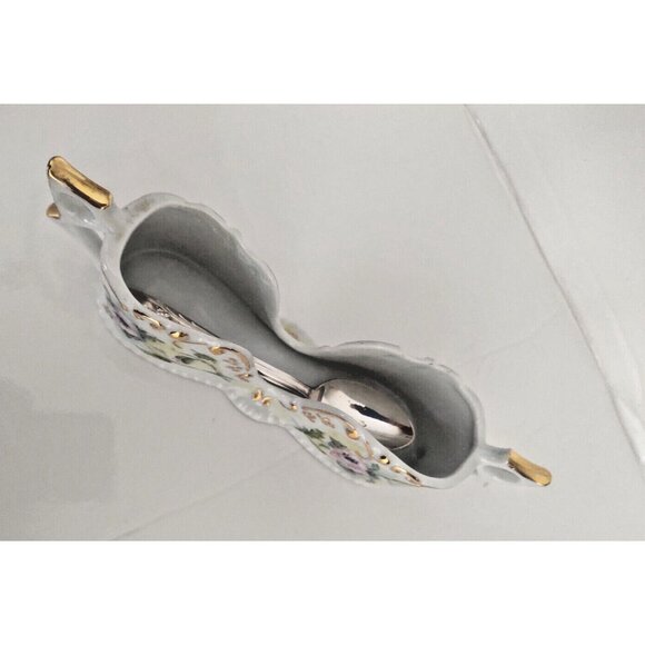 Antique Hand Painted Porcelain Spoon Rest Holder 1900's 8.25 in - Picture 4 of 9